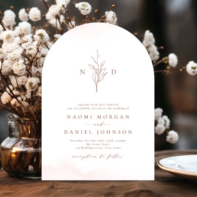 Rose Gold einfache botanische Monogramm rustikale  Einladung (Rose gold simple botanical monogram rustic wedding invitation)