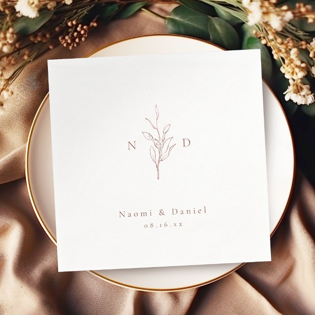 Rose Gold einfache botanische Monogramm rustikale  Serviette (Rose gold simple botanical monogram rustic wedding napkins)
