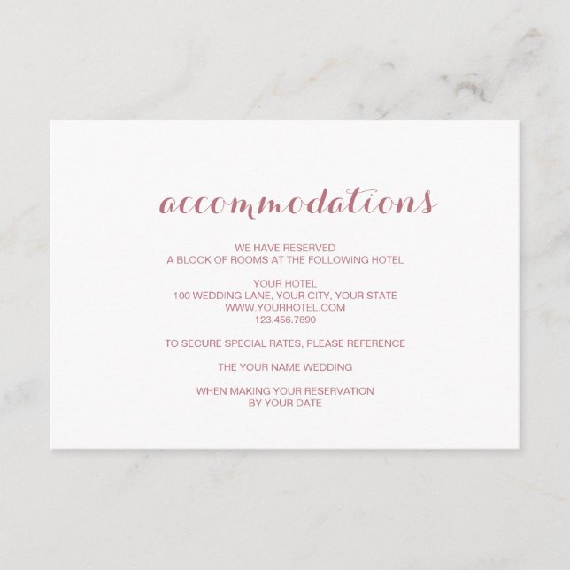 Rose Gold Einfache Elegante Hochzeitsunterkunft Begleitkarte (Vorderseite)
