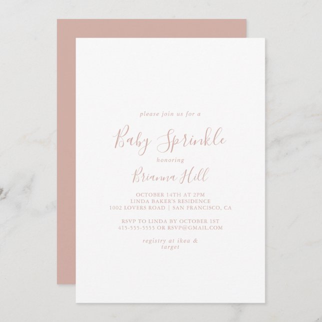 Rose Gold Einfache Minimalistische Babysprinkle Einladung (Vorne/Hinten)