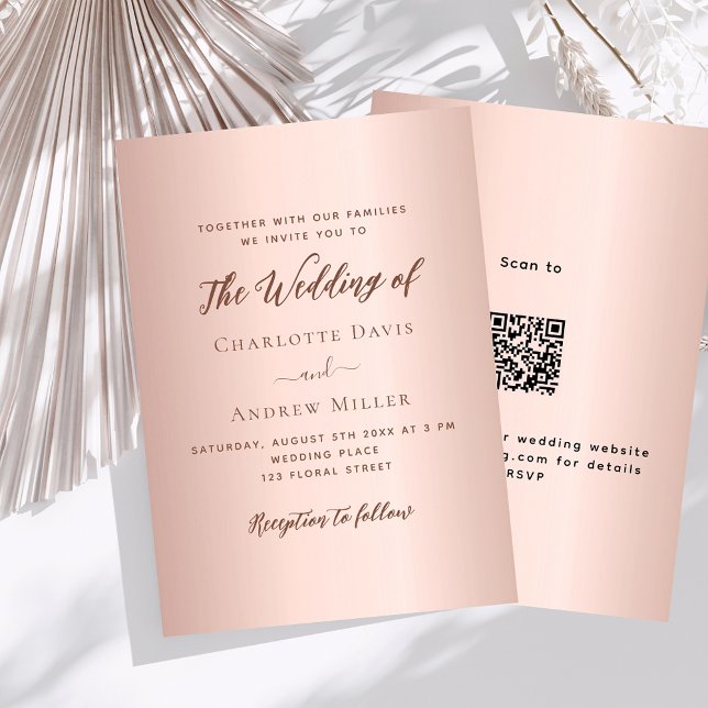 Rose Gold einfache QR-Code UAWG Luxus Hochzeit Einladung (Von Creator hochgeladen)