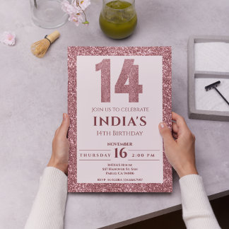 Rose Gold Einladung zum 14. Geburtstag