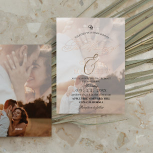 Rose Gold Elegance Script Overlay Foto Hochzeit Folieneinladung