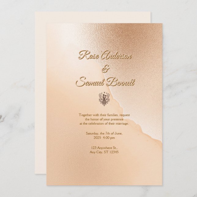 Rose Gold Elegant Wedding Invitation Einladung (Vorne/Hinten)