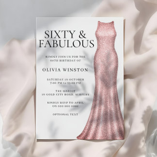 Rose Gold Elegante Dress Frauen 60. Geburtstagspar Einladung