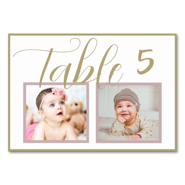 Rose Gold Elegante Hochzeit Foto Tischnummer (Vorderseite)