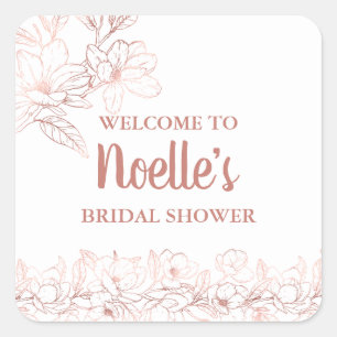 Rose Gold Elegante Magnolia Blume, Brautparty Quadratischer Aufkleber