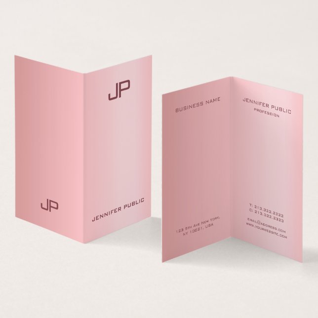 Rose Gold Elegante Moderne einfache Monogramm Vorl Visitenkarten (Innenseite und Außenseite)