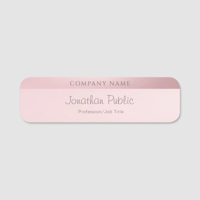 Rose Gold Elegante Moderne Kalligraphie Name Namensschild (Vorderseite)