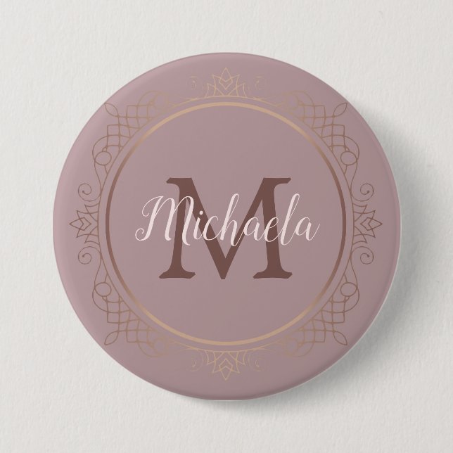 Rose Gold Elegante Monogram Moderne Vorlage Button (Vorderseite)