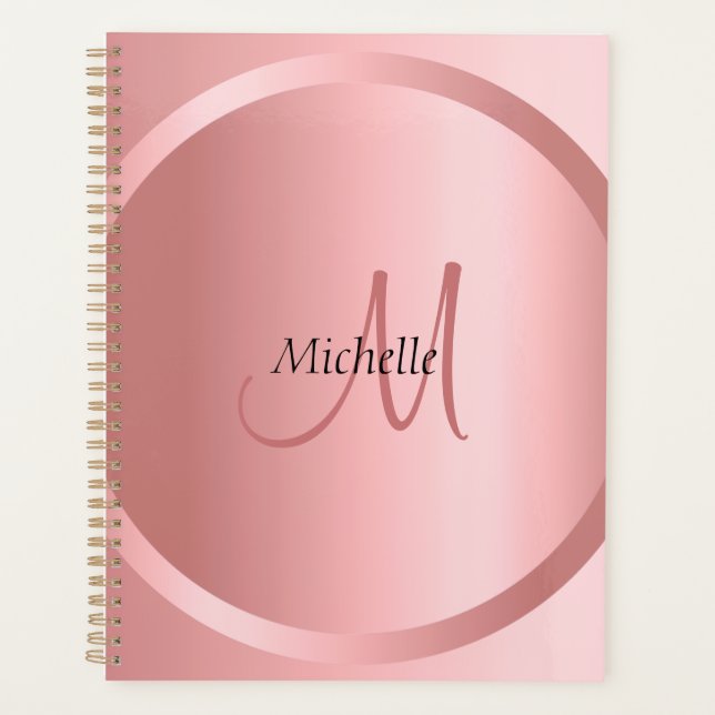 Rose Gold Elegante Monogram Moderne Vorlage Planer (Vorderseite)