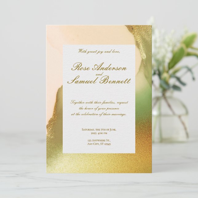 Rose Gold Elegante Monogram Wedding Einladung (Stehend Vorderseite)