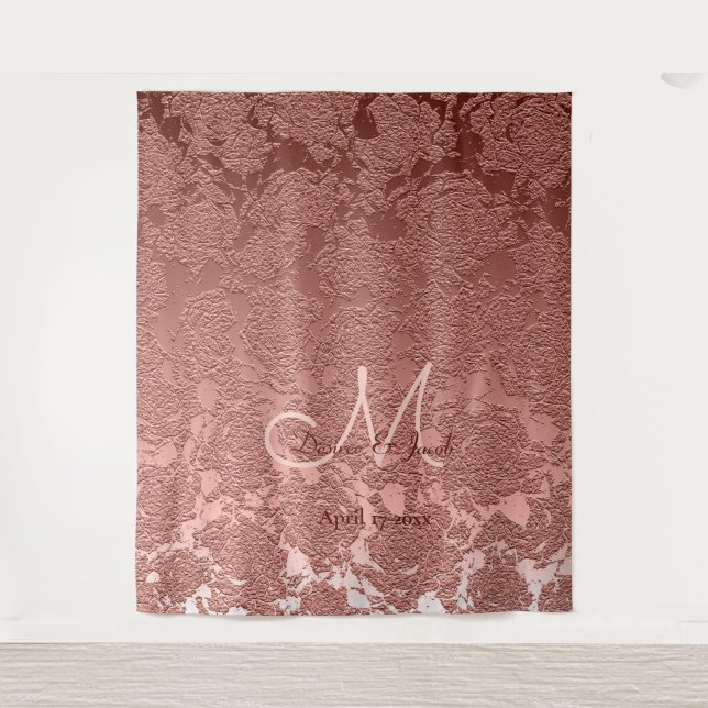 Rose Gold Elegante Monogram Wedding Foto Stand Wandteppich (Vorderseite)