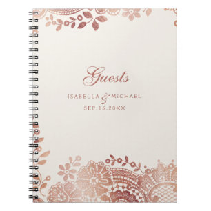 Rose Gold elegante Vintage Spitze Hochzeitsgast-Bu Notizblock