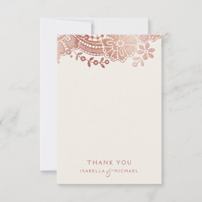 Rose Gold elegante Vintage Spitzen Hochzeit danke (Vorderseite)