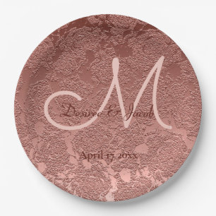 Rose Gold Elegante Wedding Empfang Monogram Pappteller