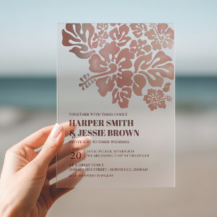 Rose Gold - Eleganter Hibiskus Beach Wedding Acryleinladungen