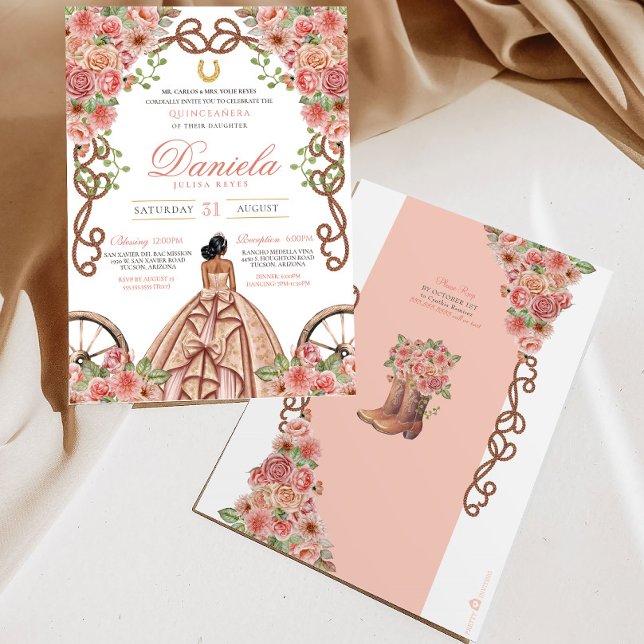 Rose Gold Eleganter Western Charro Quinceanera Einladung (Von Creator hochgeladen)