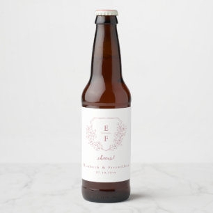 Rose Gold Elegantes Cherry Blossom Monogramm Wappe Bierflaschenetikett