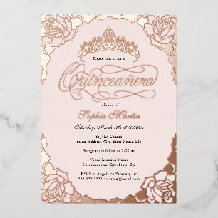 Rose Gold Elegantes Script Quinceanera Geburtstag Folieneinladung