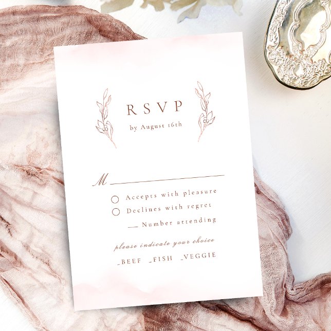 Rose Gold Eleganz Botanische Hochzeit RSVP Karte (Rose gold simple elegance botanical wedding RSVP card)