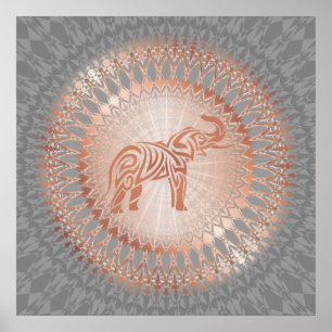 "Rose Gold Elephant Radiance"   Elephant Mandala Poster