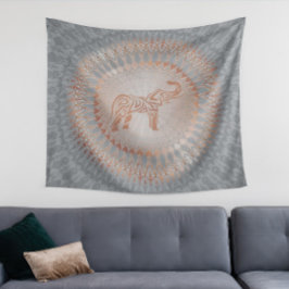 "Rose Gold Elephant Radiance" | Elephant Mandala Wandteppich