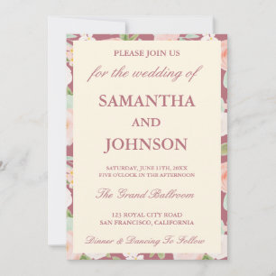 Rose Gold Elfenbein Blumen Monogramm Foto Hochzeit Einladung