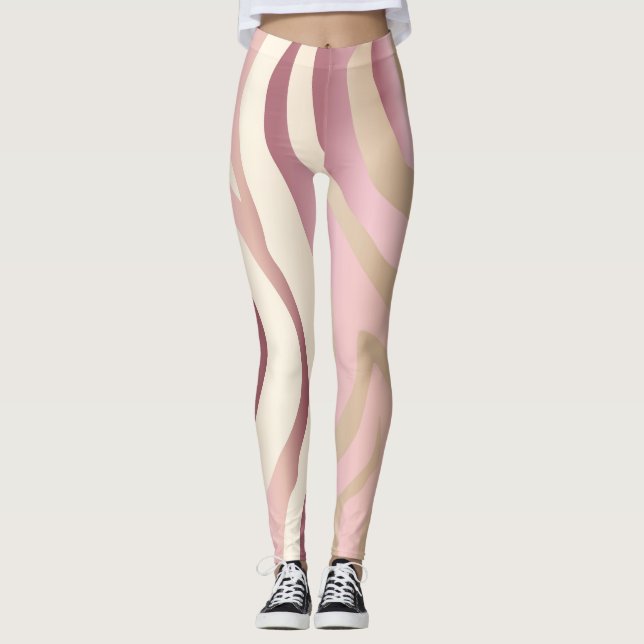 Rose Gold, Elfenbein & Rosa Streifen Mode Leggings (Vorderseite)