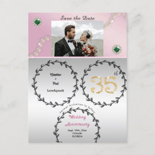 Rose Gold Emerald 35. Jubiläum Save the Date Postkarte