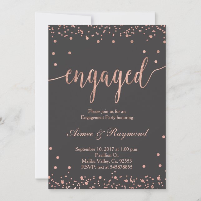 Rose Gold Engagement Partei Einladung (Vorderseite)