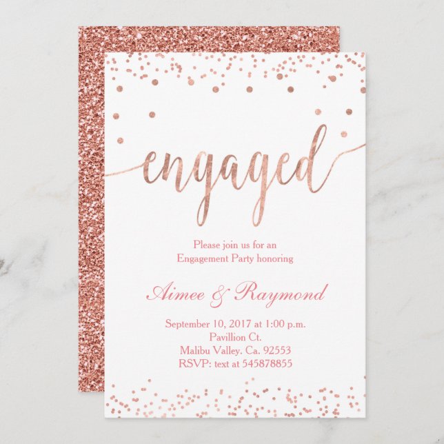 Rose Gold Engagement Partei Einladung (Vorne/Hinten)