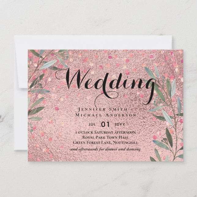 Rose Gold Eukalyptus Blätter Foil Look WEDING (Vorderseite)