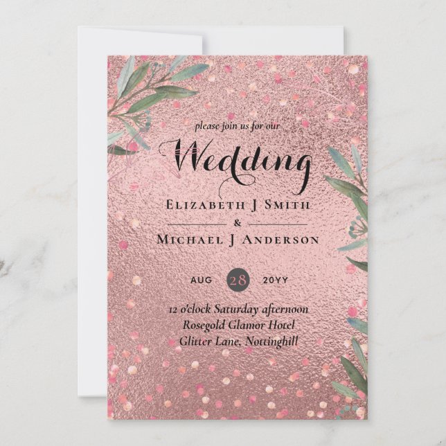 Rose Gold Eukalyptus Blätter Foil Look WEDING (Vorderseite)