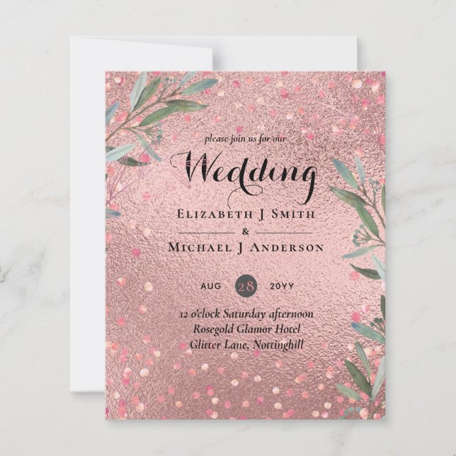 Rose Gold Eukalyptus Blätter Foil Look WEDING (Vorderseite)