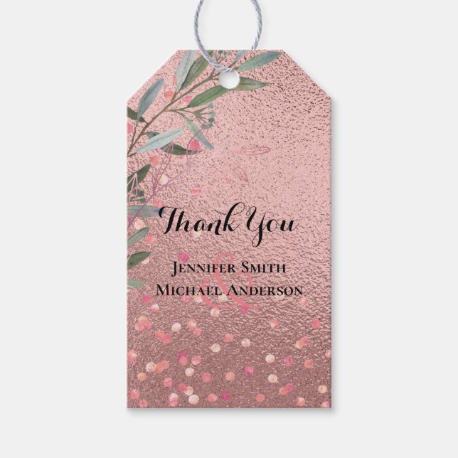 Rose Gold Eukalyptus Blätter Foil Look WEDING Geschenkanhänger (Vorderseite)