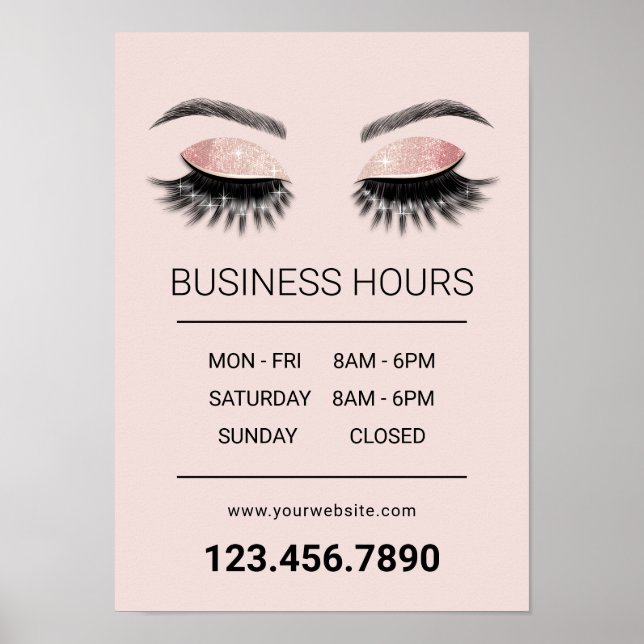 Rose Gold Eyelash Beauty Salon Öffnungszeiten Poster (Vorne)