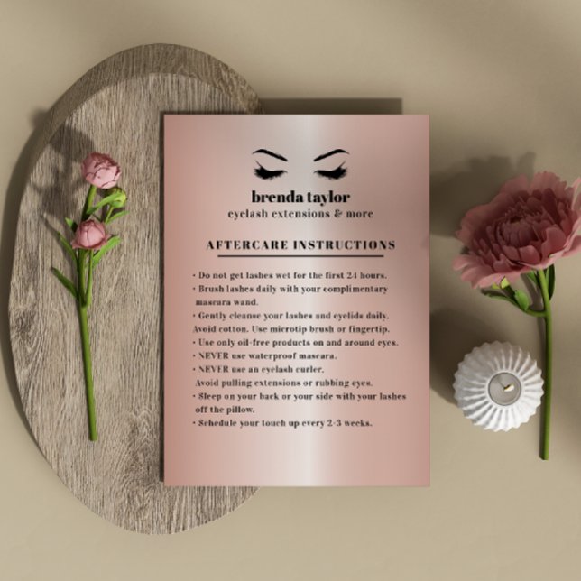 Rose Gold Eyelash Browbar Aftercare Instructions Visitenkarte (Von Creator hochgeladen)