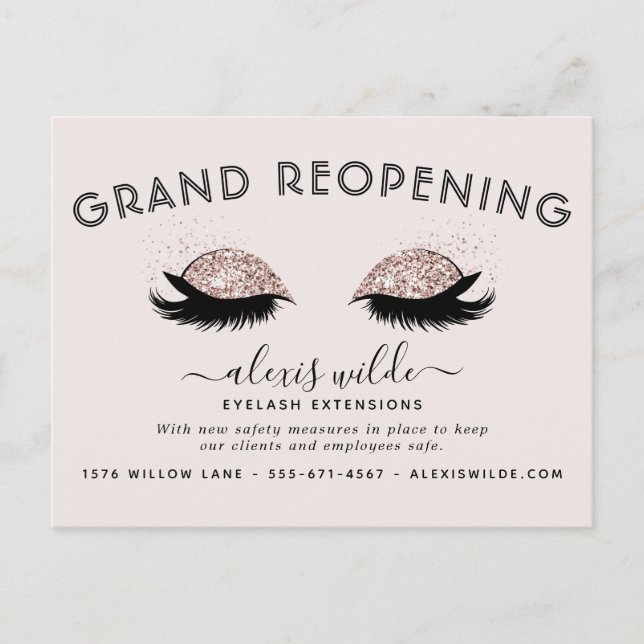 Rose Gold Eyelashes Salon Postkarte (Vorderseite)