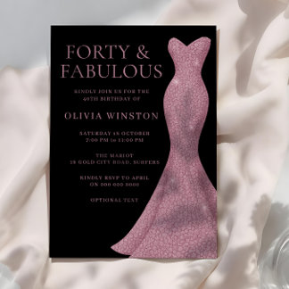 Rose Gold Fabulous Black Womans 40. Geburtstag Einladung