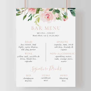 Rose Gold Fall Blume Hochzeitmenü Bar Poster