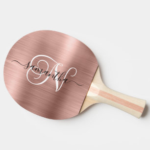 Rose Gold Falsche Folie Lockiges Monogramm Tischtennis Schläger