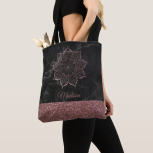 Rose Gold falscher Glitter Mandala auf schwarzem M