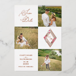 Rose Gold Fancy Modern Collage 3 Photos Wedding Folieneinladung