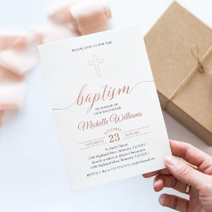 Rose Gold Farbkalligrafie Taufe Einladung