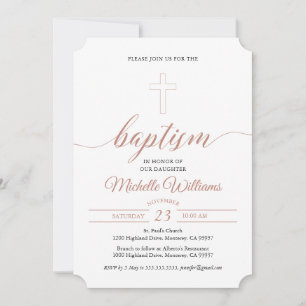 Rose Gold Farbkalligrafie Taufe Einladung