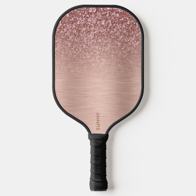 Rose-gold Faux Glitter & Metallic Texture Pickleball Schläger (Vorderseite)