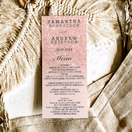 Rose gold faux glitter pink ombre wedding menu menükarte