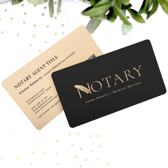 Rose Gold Feather Pen Logo N Notar QR Code Visitenkarte (Von Creator hochgeladen)