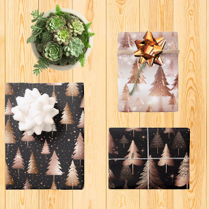 Rose-Gold-Feiertags-Metallbäume Geschenkpapier Set